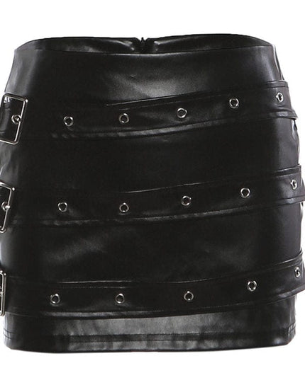 TALKLESSFASHION VOstudio Punk style hot girl PU leather skirt female subculture multi-belt design hip skirt