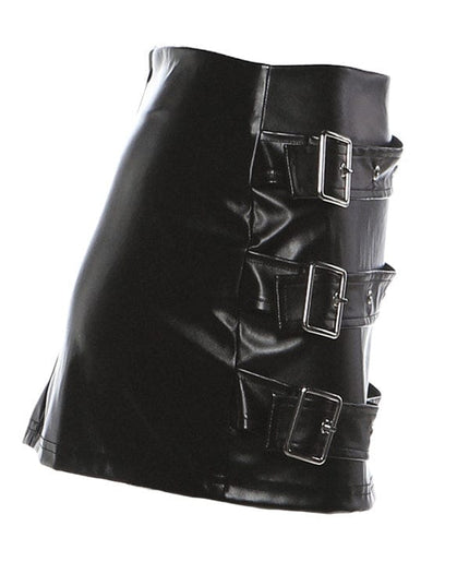 TALKLESSFASHION VOstudio Punk style hot girl PU leather skirt female subculture multi-belt design hip skirt