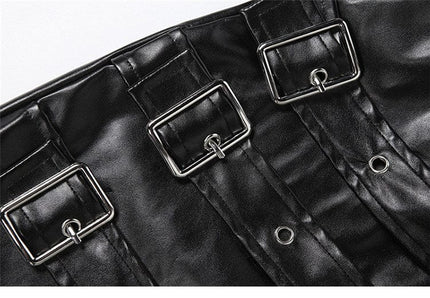 TALKLESSFASHION VOstudio Punk style hot girl PU leather skirt female subculture multi-belt design hip skirt