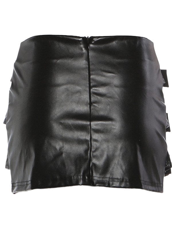 TALKLESSFASHION VOstudio Punk style hot girl PU leather skirt female subculture multi-belt design hip skirt