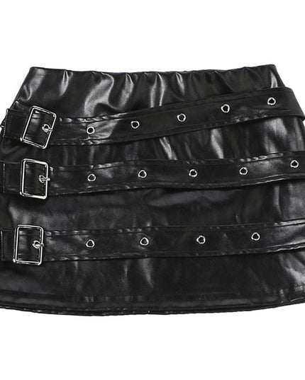 TALKLESSFASHION VOstudio Punk style hot girl PU leather skirt female subculture multi-belt design hip skirt