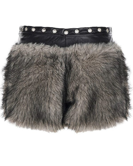 TALKLESSFASHION VOstudio retro heavy industry imitation fur PU leather splicing design sense fur pants hot girl low-rise shorts women's autumn and winter