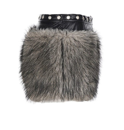 TALKLESSFASHION VOstudio retro heavy industry imitation fur PU leather splicing design sense fur pants hot girl low-rise shorts women's autumn and winter