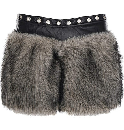 TALKLESSFASHION VOstudio retro heavy industry imitation fur PU leather splicing design sense fur pants hot girl low-rise shorts women's autumn and winter