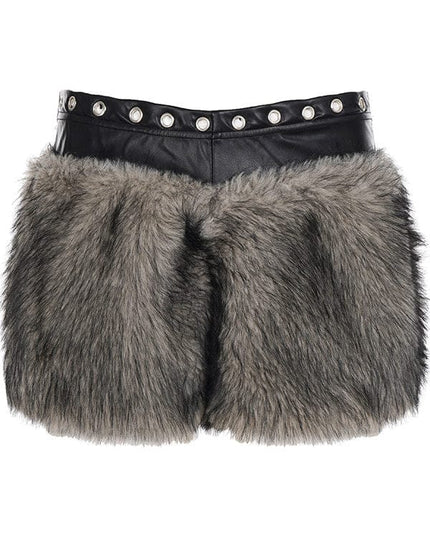 TALKLESSFASHION VOstudio retro heavy industry imitation fur PU leather splicing design sense fur pants hot girl low-rise shorts women's autumn and winter