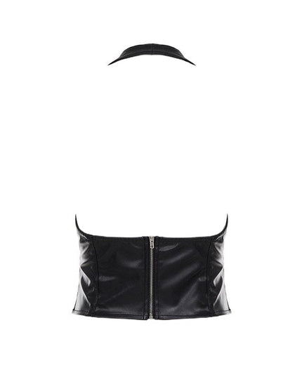 TALKLESSFASHION VOstudio sexy hot girl cut-out line design halterneck open back suspender cool slim PU leather vest