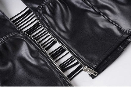 TALKLESSFASHION VOstudio sexy hot girl cut-out line design halterneck open back suspender cool slim PU leather vest