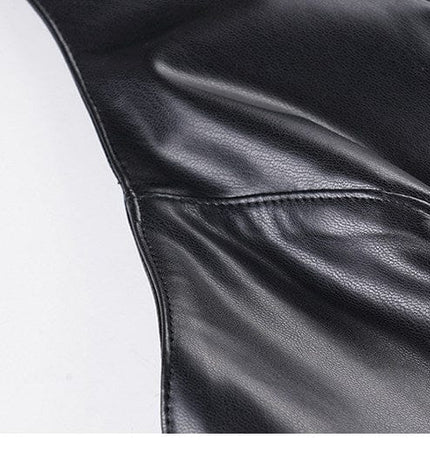 TALKLESSFASHION VOstudio sexy hot girl cut-out line design halterneck open back suspender cool slim PU leather vest