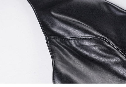 TALKLESSFASHION VOstudio sexy hot girl cut-out line design halterneck open back suspender cool slim PU leather vest