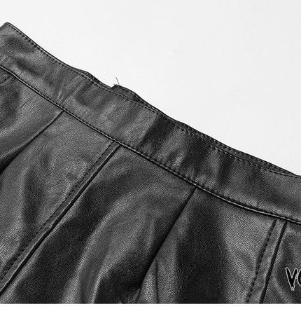 TALKLESSFASHION VOstudio Sexy Hot Girl PU Leather Cut-out Strappy Shorts Women's Black Versatile High Waist Slimming Skinny Hot Pants