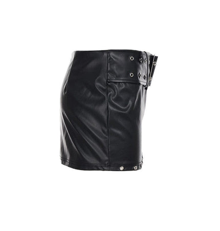 TALKLESSFASHION VOstudio Subculture Punk Personality Corn Strap Spliced Short Skirt Sexy Spice Girl Rivet PU Leather Skirt