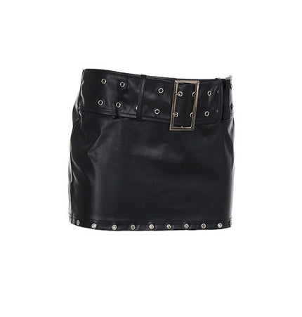 TALKLESSFASHION VOstudio Subculture Punk Personality Corn Strap Spliced Short Skirt Sexy Spice Girl Rivet PU Leather Skirt