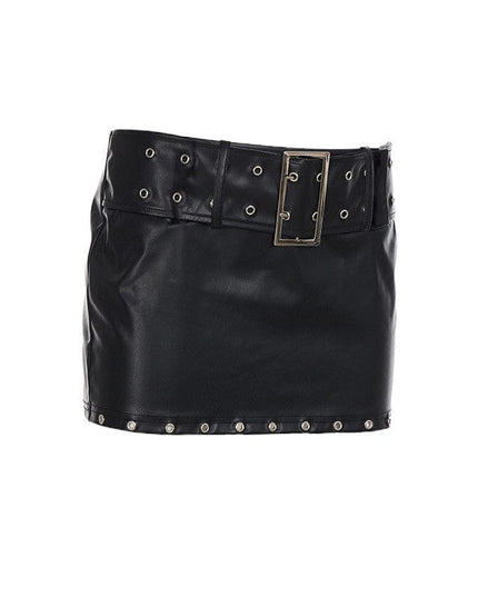 TALKLESSFASHION VOstudio Subculture Punk Personality Corn Strap Spliced Short Skirt Sexy Spice Girl Rivet PU Leather Skirt