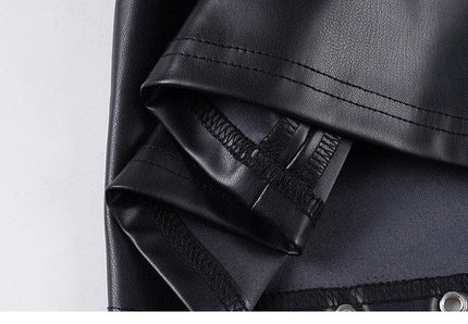 TALKLESSFASHION VOstudio Subculture Punk Personality Corn Strap Spliced Short Skirt Sexy Spice Girl Rivet PU Leather Skirt