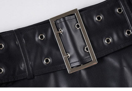 TALKLESSFASHION VOstudio Subculture Punk Personality Corn Strap Spliced Short Skirt Sexy Spice Girl Rivet PU Leather Skirt