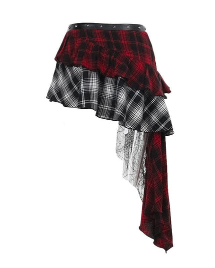 TALKLESSFASHION VOstudio subculture wears irregular checks, patchwork, lace, design, niche skirts, hot girl skirts