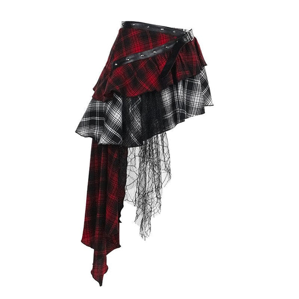 Irregular Patchwork Lace-Check Skirt