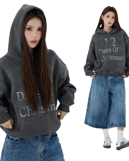 TALKLESSFASHION W593 American Vintage Men's Men's High-End Trend Letter Print Design Men's Loose Dyeed Hooded Sweatshirt
