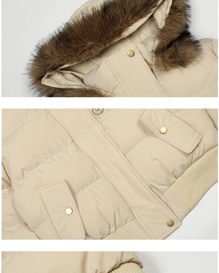 TALKLESSFASHION Warm detachable fur collar hooded cotton jacket women's winter American retro casual thickened bread clothes manufacturer straight hair