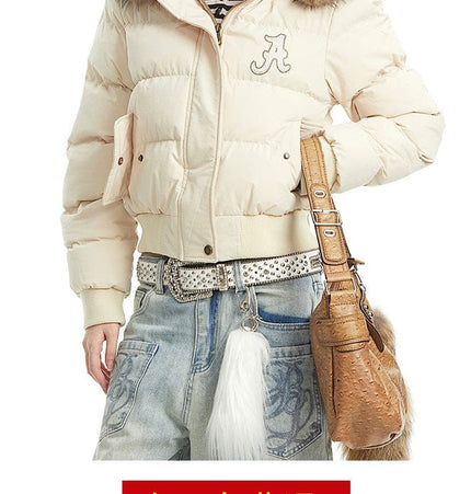 TALKLESSFASHION Warm detachable fur collar hooded cotton jacket women's winter American retro casual thickened bread clothes manufacturer straight hair