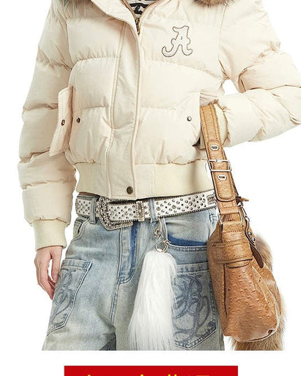 TALKLESSFASHION Warm detachable fur collar hooded cotton jacket women's winter American retro casual thickened bread clothes manufacturer straight hair