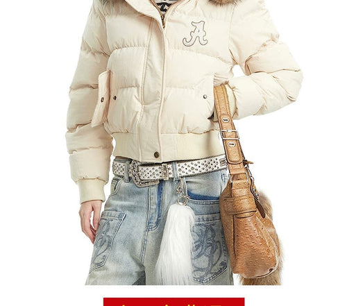 THETLSTUDIO Warm detachable fur collar hooded cotton jacket women's winter American retro casual thickened bread clothes manufacturer straight hair
