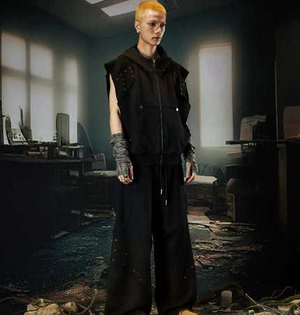 TALKLESSFASHION Wasteland Cropped Hooded Vest & Slacks Set
