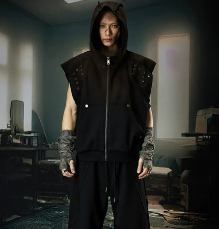 TALKLESSFASHION Wasteland Cropped Hooded Vest & Slacks Set