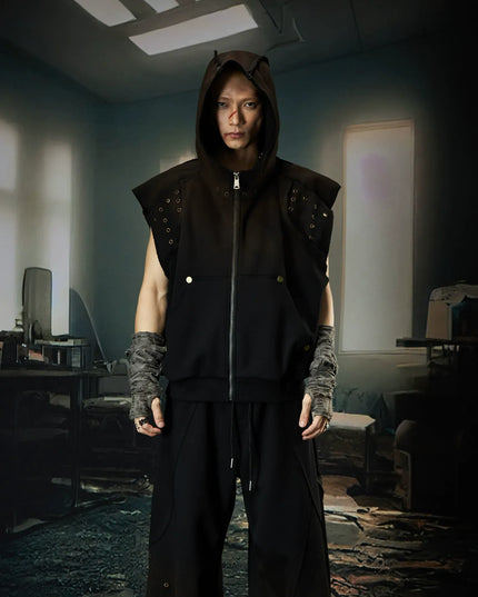 TALKLESSFASHION Wasteland Cropped Hooded Vest & Slacks Set