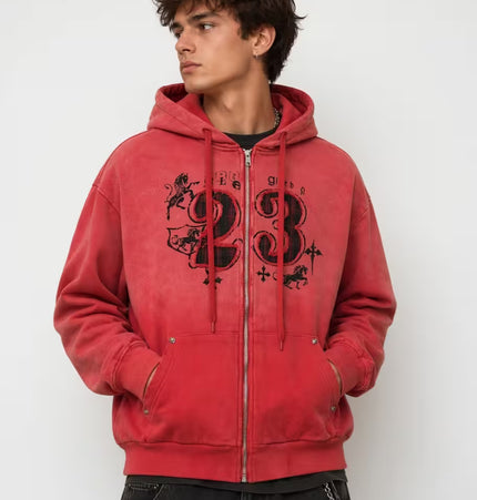 TALKLESSFASHION Wasteland Embroidered Zip-Armor Hoodie