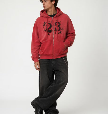 TALKLESSFASHION Wasteland Embroidered Zip-Armor Hoodie