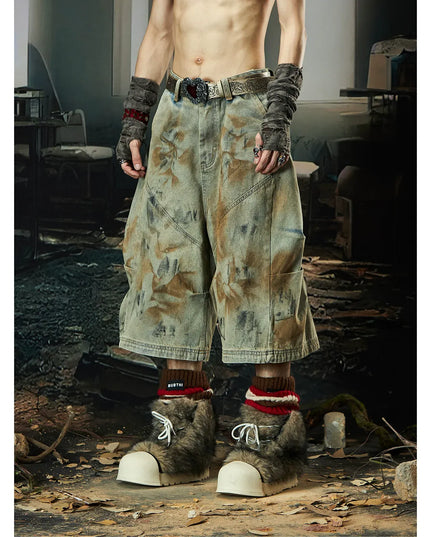 TALKLESSFASHION Wasteland Niche Layered Cropped Jeans