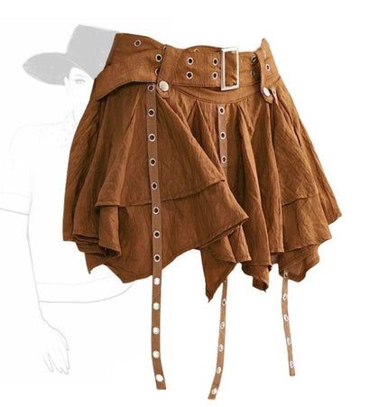 TALKLESSFASHION Wasteland style retro irregular ruffle skirt women's spring and summer design sense small man streamer pleated skirt