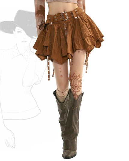 TALKLESSFASHION Wasteland style retro irregular ruffle skirt women's spring and summer design sense small man streamer pleated skirt