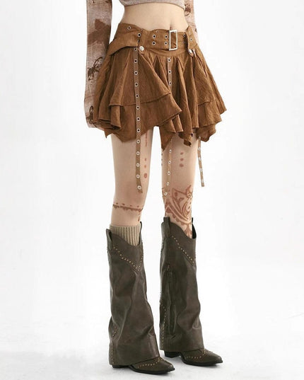 TALKLESSFASHION Wasteland style retro irregular ruffle skirt women's spring and summer design sense small man streamer pleated skirt