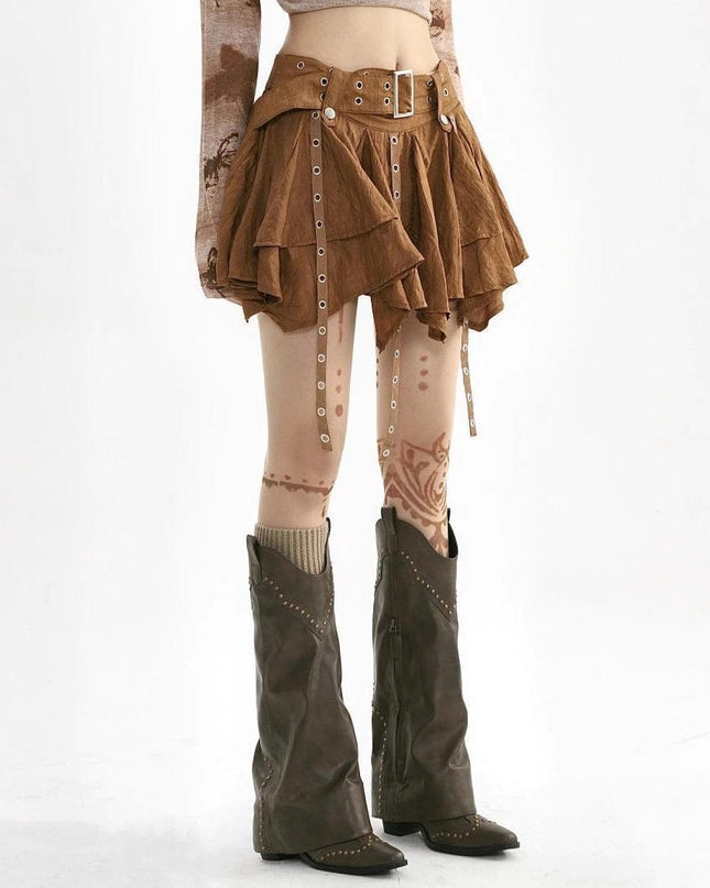 TALKLESSFASHION Wasteland style retro irregular ruffle skirt women's spring and summer design sense small man streamer pleated skirt
