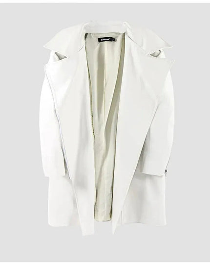 TALKLESSFASHION White Biker Mid-Length PU Jacket