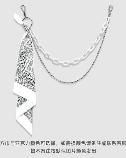 TALKLESSFASHION White double chain + white square scarf hip hop pants chain accessoriesins