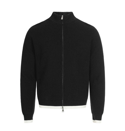 TALKLESSFASHION XL / Black MFY226 GXFortune American Stand Collar Double Zip Sweater Men's Fall Loose Knit Cardigan Men's Trendy Versatile Jacket