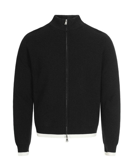 TALKLESSFASHION XL / Black MFY226 GXFortune American Stand Collar Double Zip Sweater Men's Fall Loose Knit Cardigan Men's Trendy Versatile Jacket