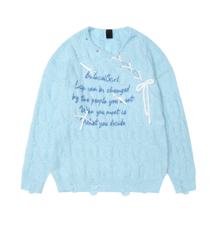 TALKLESSFASHION XL / blue BIGGOLD Red New Year's Jersey Bow Tie Sweater Women's Autumn and Winter Lazy Wind Soft Waxy Knit Top