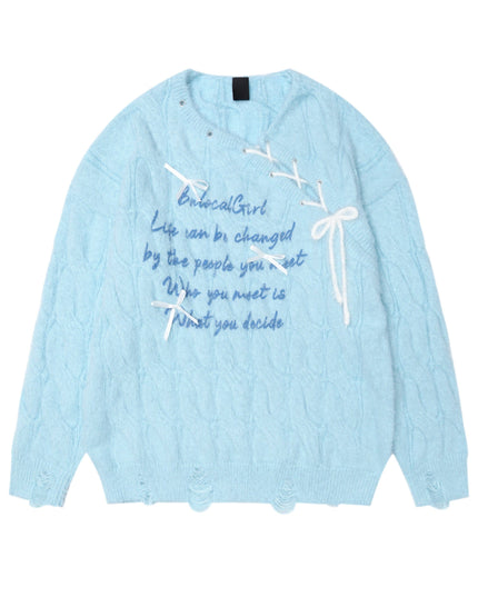 TALKLESSFASHION XL / blue BIGGOLD Red New Year's Jersey Bow Tie Sweater Women's Autumn and Winter Lazy Wind Soft Waxy Knit Top