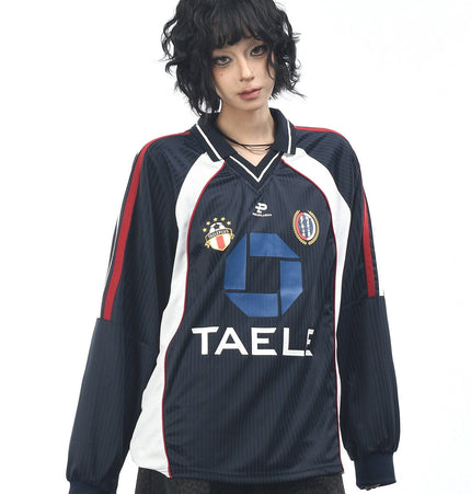 TALKLESSFASHION XL / blue OV Original American Vintage V-Neck Jersey Printed Long Sleeve T-Shirt Men's and Women's Autumn Loose Raglan Sleeve Couple Top Tide