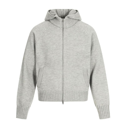 TALKLESSFASHION XL / Flower Grey MY017 GXFortune American Vintage Cleanfit Knit Men's and Women's Loose Casual Zip Cardigan Hooded Sweater