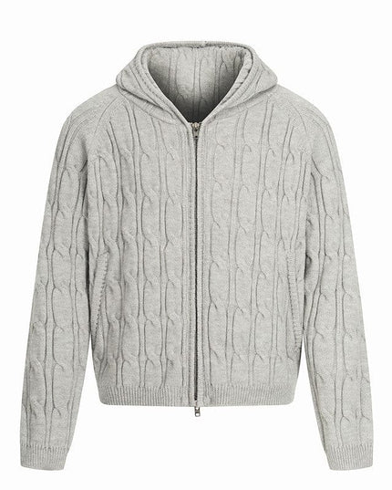 TALKLESSFASHION XL / Flower Grey MY020 GXFortune Vintage Lazy Wind Twist Hooded Knit Cardigan Men's and Women's Fall Winter Loose Casual Sweater Coat