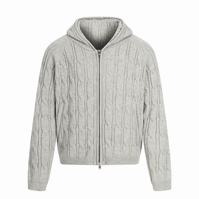 TALKLESSFASHION XL / Flower Grey MY020 GXFortune Vintage Lazy Wind Twist Hooded Knit Cardigan Men's and Women's Fall Winter Loose Casual Sweater Coat