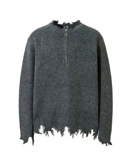 TALKLESSFASHION Xl / Gray Knitted Top Irregular Bottom Pullover—7110