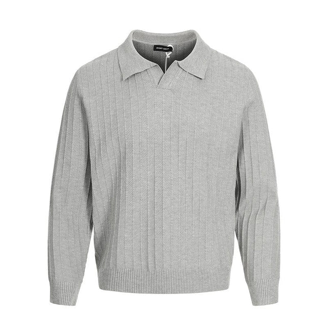 TALKLESSFASHION XL / Grey MFY225 GXFortune American vintage high-end knitted polo shirt men's and women's trendy brand loose casual couple tops
