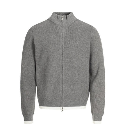 TALKLESSFASHION XL / Grey MFY226 GXFortune American Stand Collar Double Zip Sweater Men's Fall Loose Knit Cardigan Men's Trendy Versatile Jacket