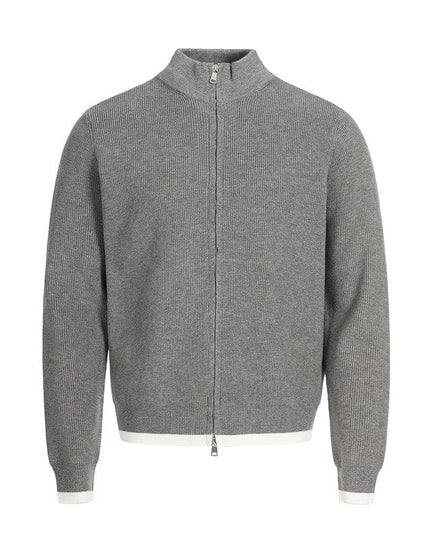 TALKLESSFASHION XL / Grey MFY226 GXFortune American Stand Collar Double Zip Sweater Men's Fall Loose Knit Cardigan Men's Trendy Versatile Jacket